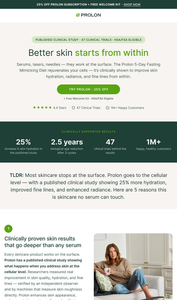 Prolon, 5 Reasons skin (benefit-led list)