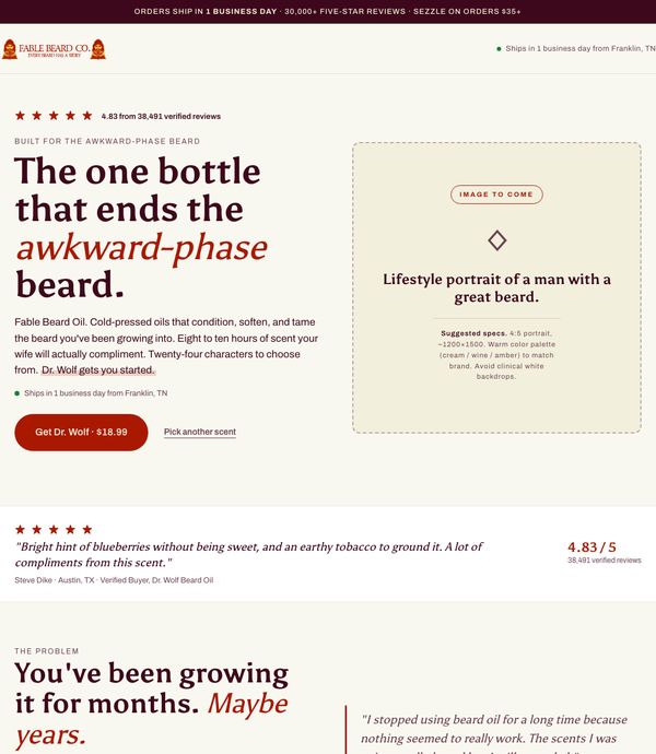 Fable Beard Co. landing page